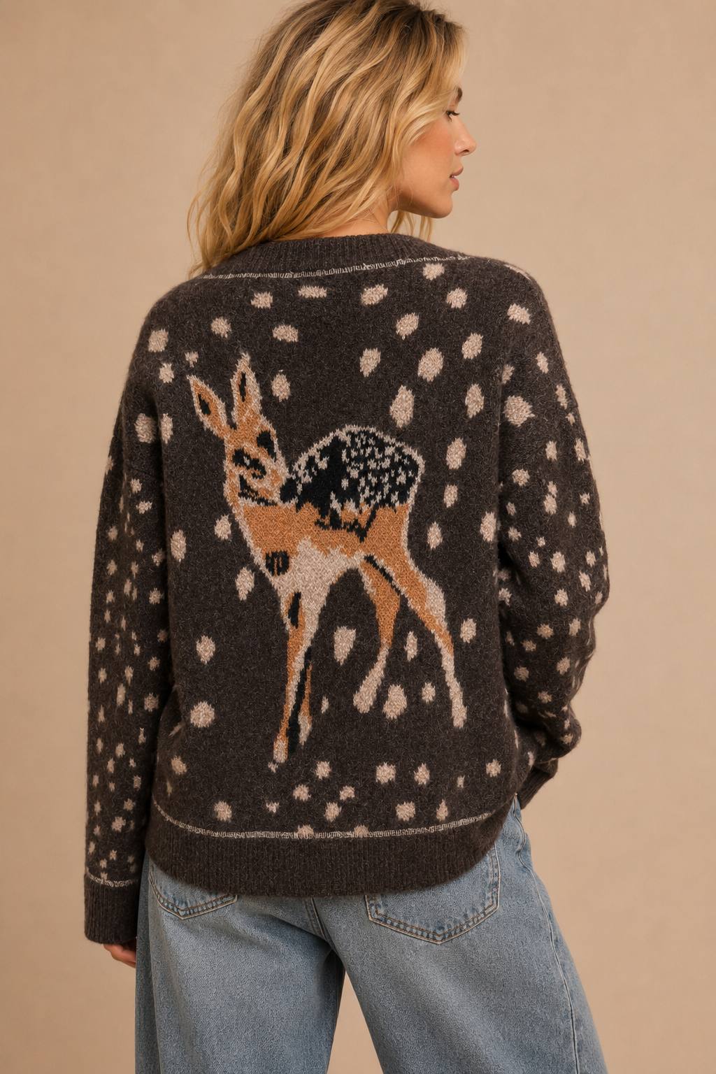 SEPT SHIP FAWN ARTWORK PRINT BUTTON DOWN CARDIGAN