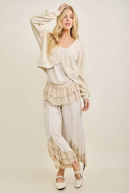 Mineral Washed Tiered Lace Cami Tank top Layering top HT7096