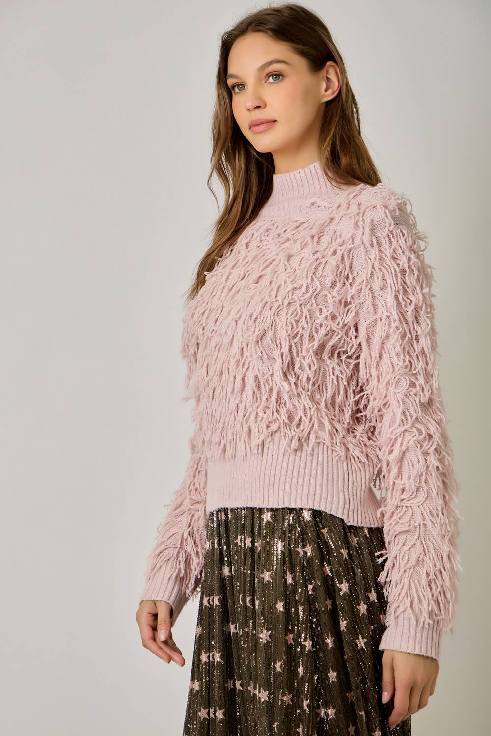61640 Shaggy Knit Pullover Sweater: Ivory