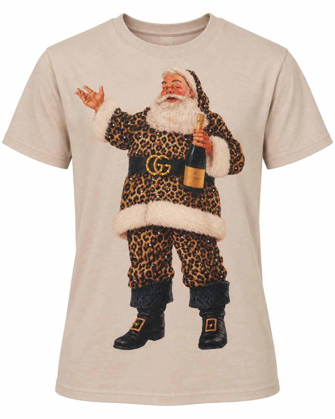 SANTA, DESIGNER PLEASE blinged graphic tee / Sand