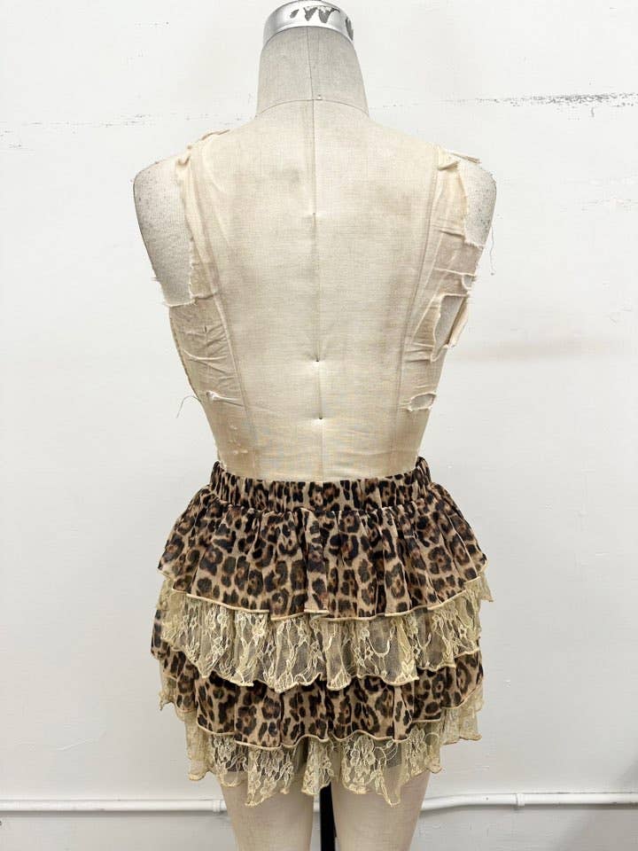 AUG SHIP Wild Romance Tiered Lace Leopard Mini Skirt: Leopard