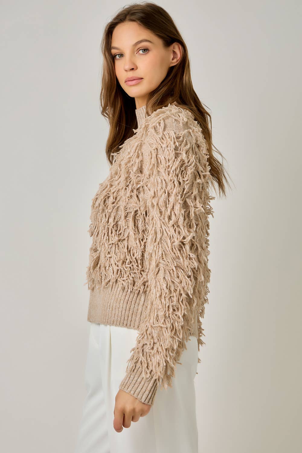 61640 Shaggy Knit Pullover Sweater: Ivory