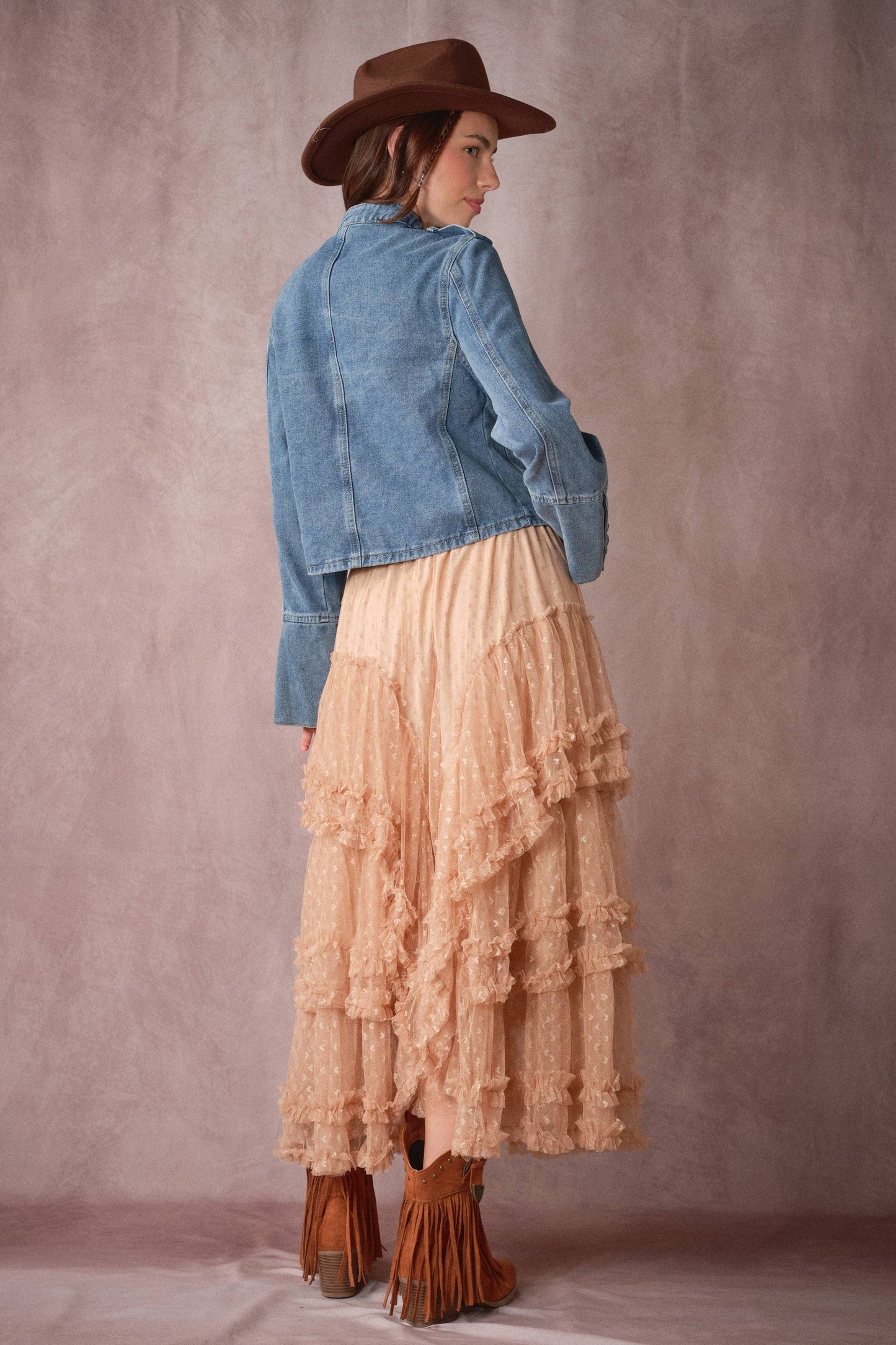 Washed Denim Napoleon Jacket: DENIM