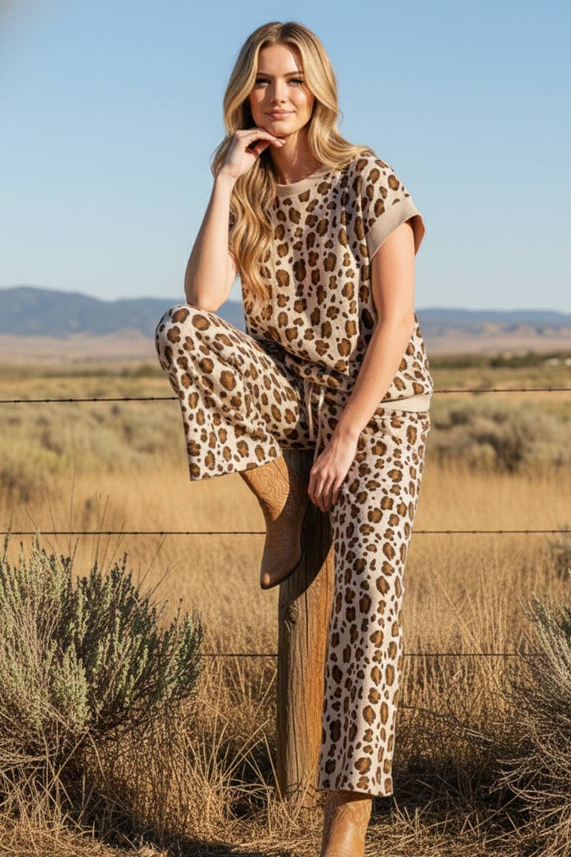 LEOPARD PRINT SCUBA TOP AND PANTS SETS
