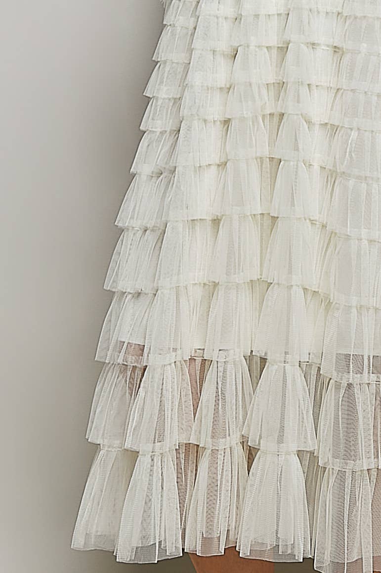 JUNE Ship - POL Round neck sleeveless crochet lace ruffle dress