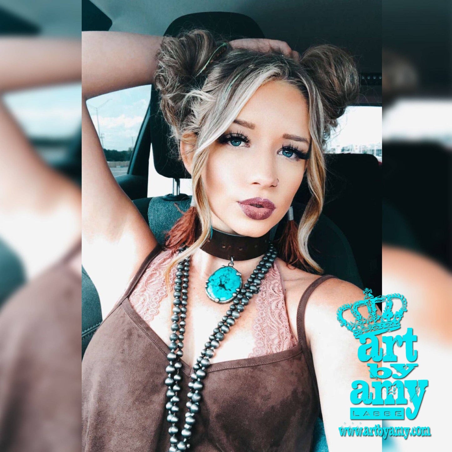 Calamity Jane Choker: Chocolate / Turquoise