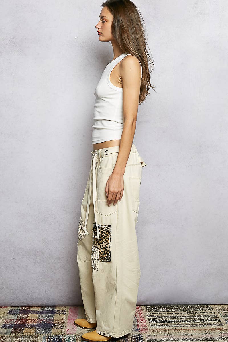 Twill Denim Patchwork Straight Pants