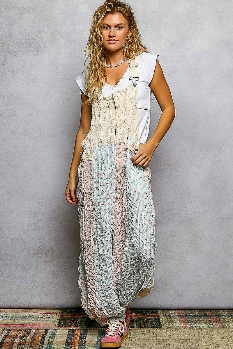 PREODER SHIPS MID MAY   Feeling Springy Boho Floral Print Lace Trim Woven Front Zip Overall