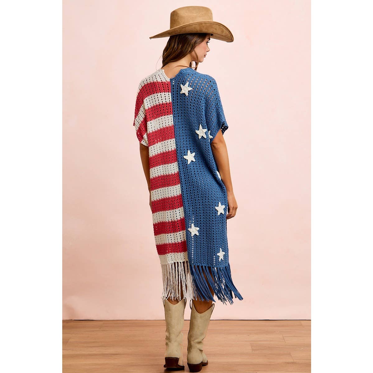4TH OF JULY AMERICAN FLAG OPEN KNIT CARDIGAN