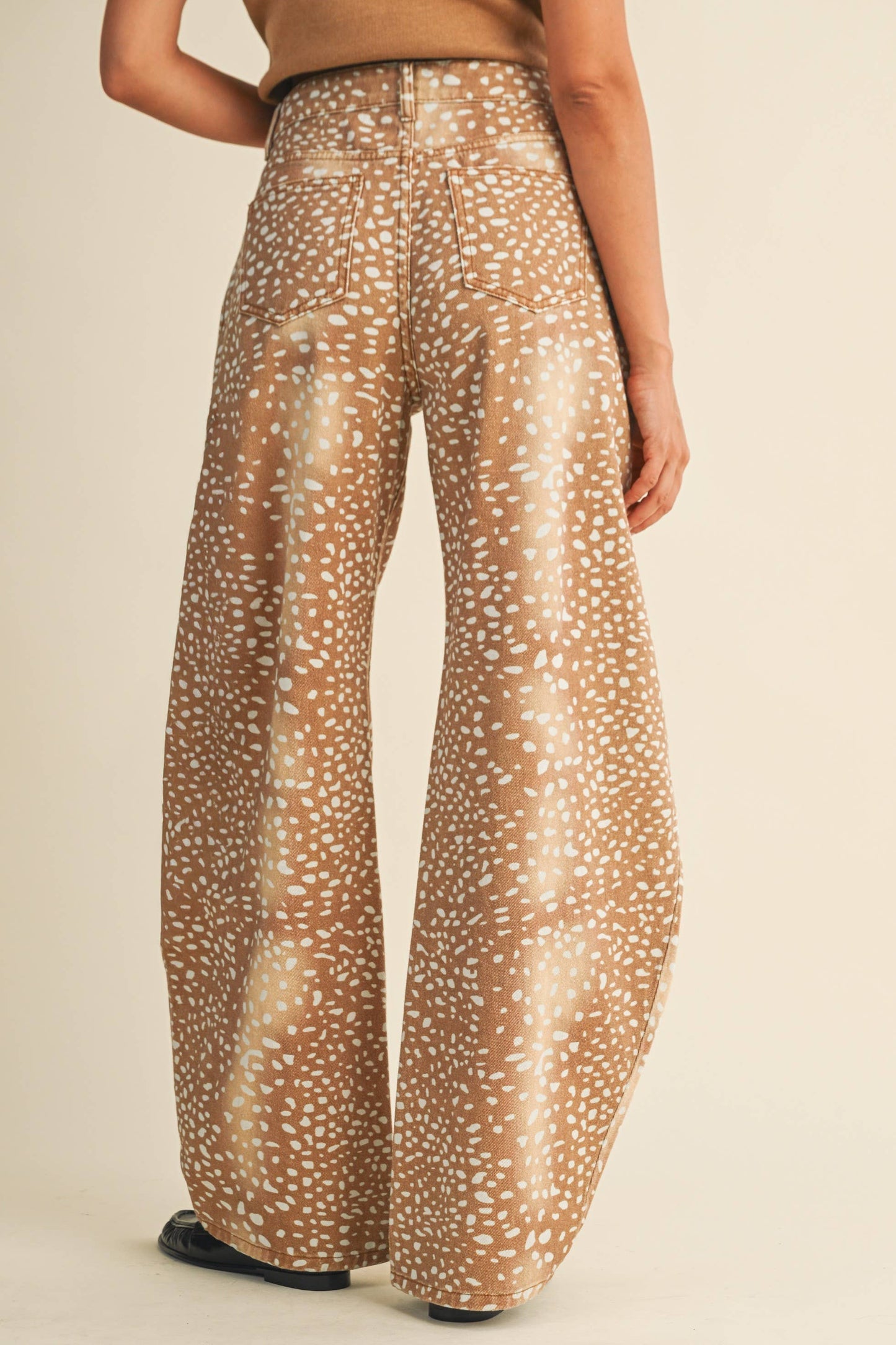 Deer Print Loose Fit Barrel Denim Jeans
