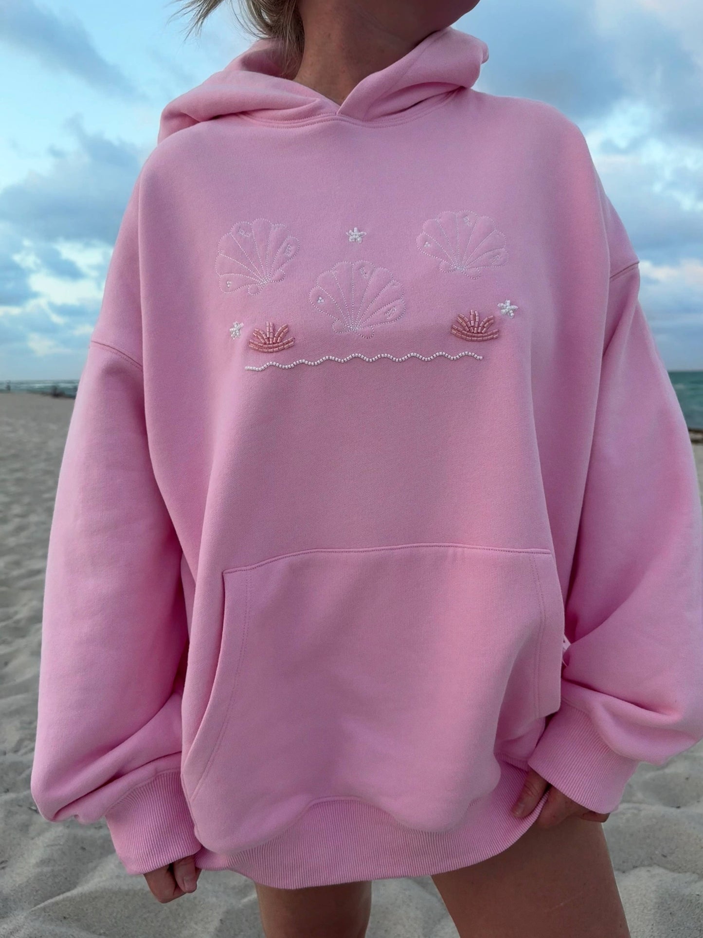 Lottie Pink Bikini Beaded Ocean Hoodie 100% Cotton