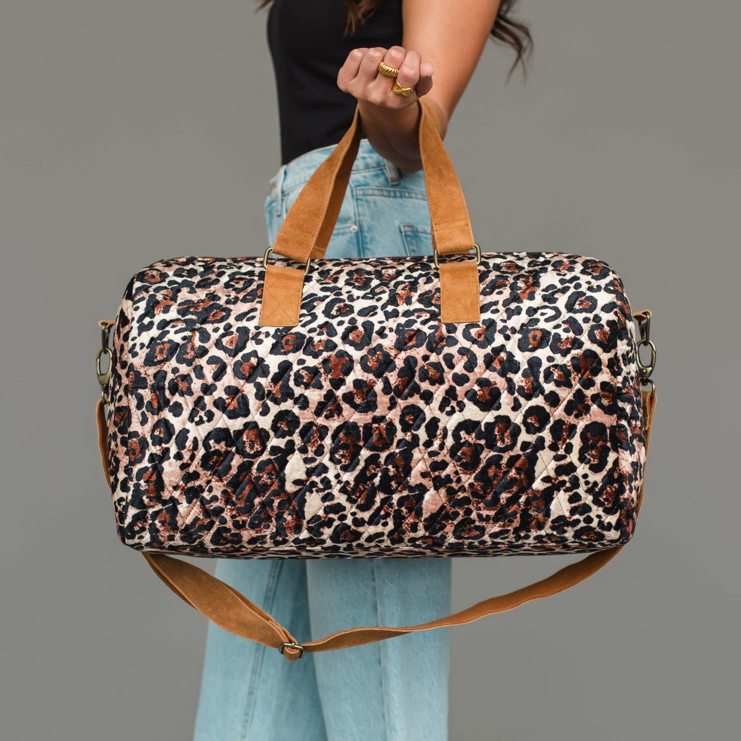 JUNE Ship - Brown & Cream Leopard Duffel