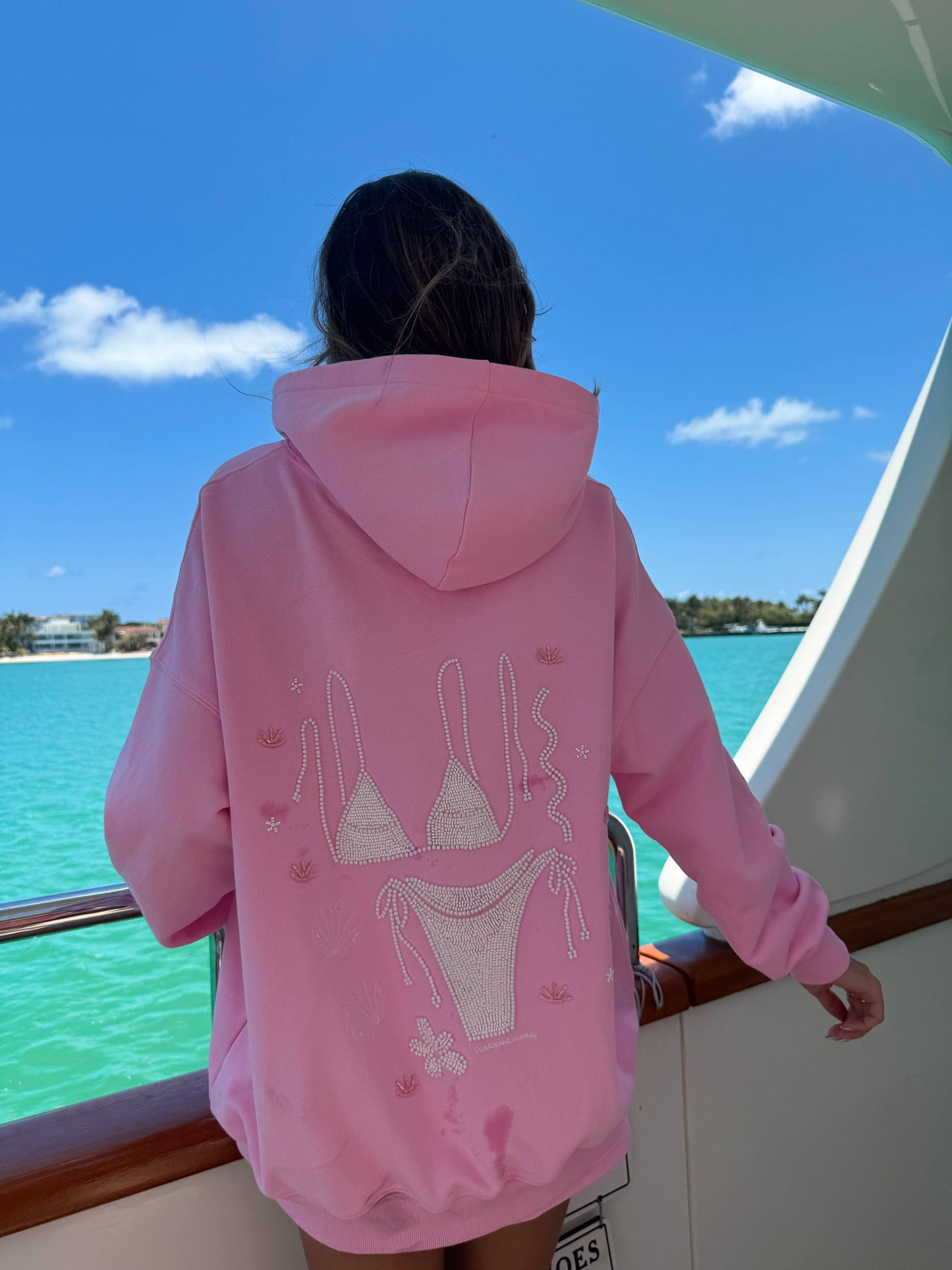 Lottie Pink Bikini Beaded Ocean Hoodie 100% Cotton
