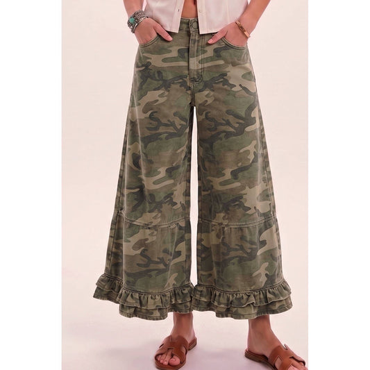 SEPT SHIP Ruffle Wide Leg Camou