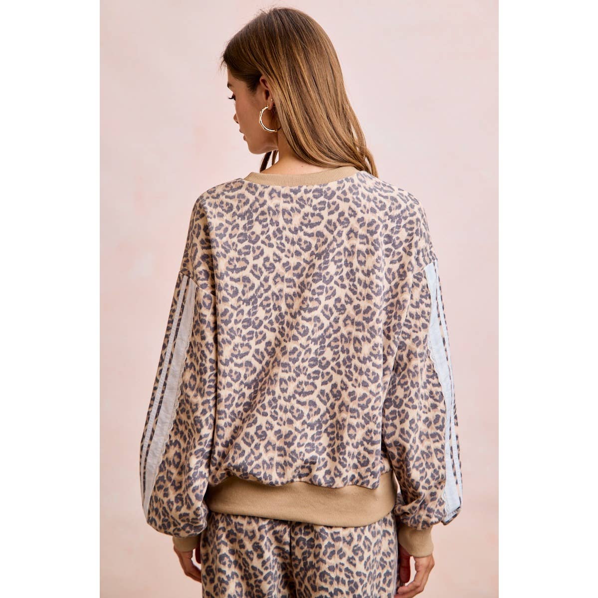 LEOPARD FRENCH TERRY LACE CONTRAST SWEATSHIRT TOP: LEOPARD
