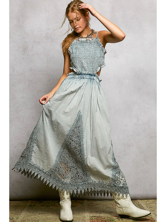 POL Smocked shirred ruffle dress