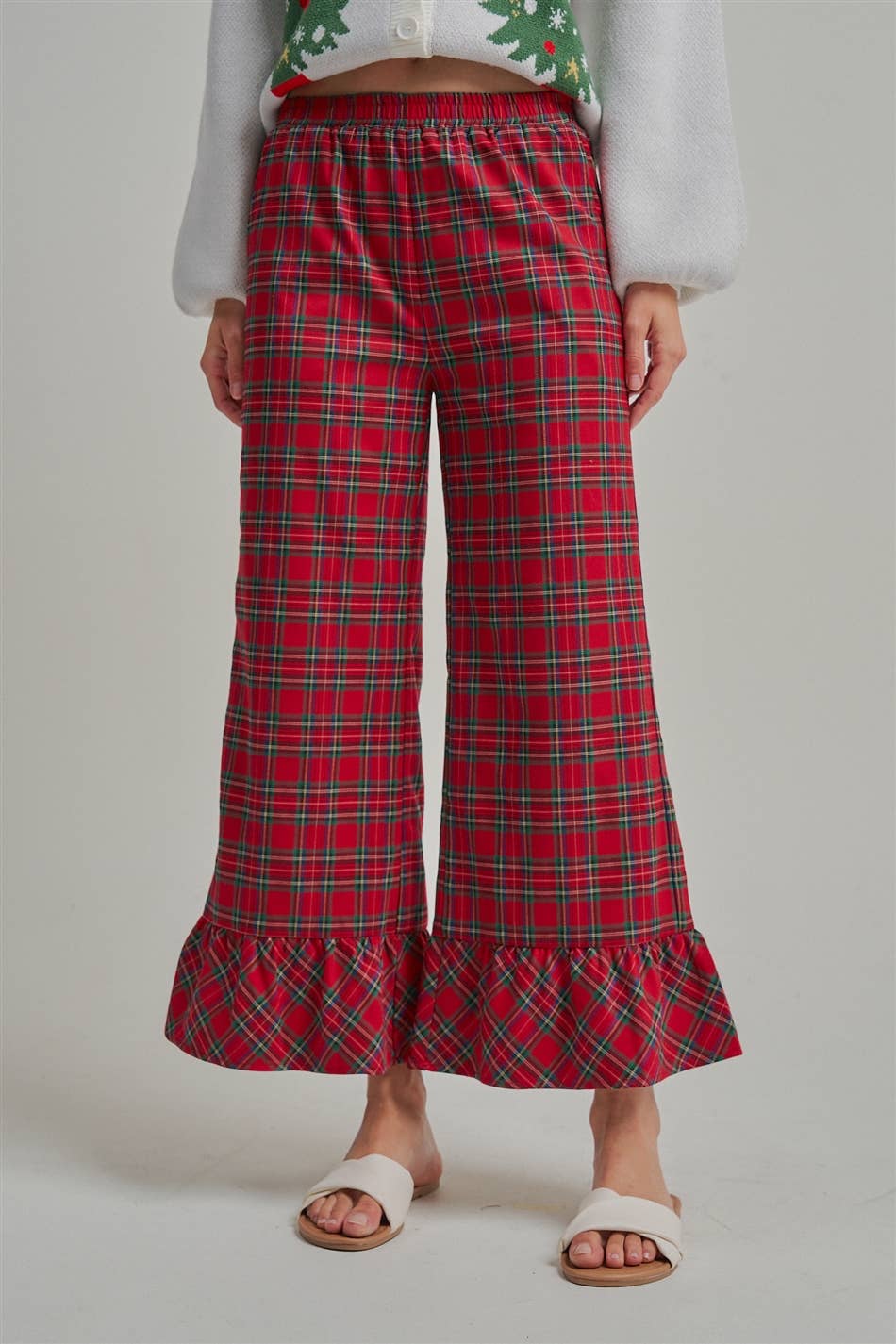 MAKE IT MERRY  CHRISTMAS PLAID CASUAL WIDE LEG