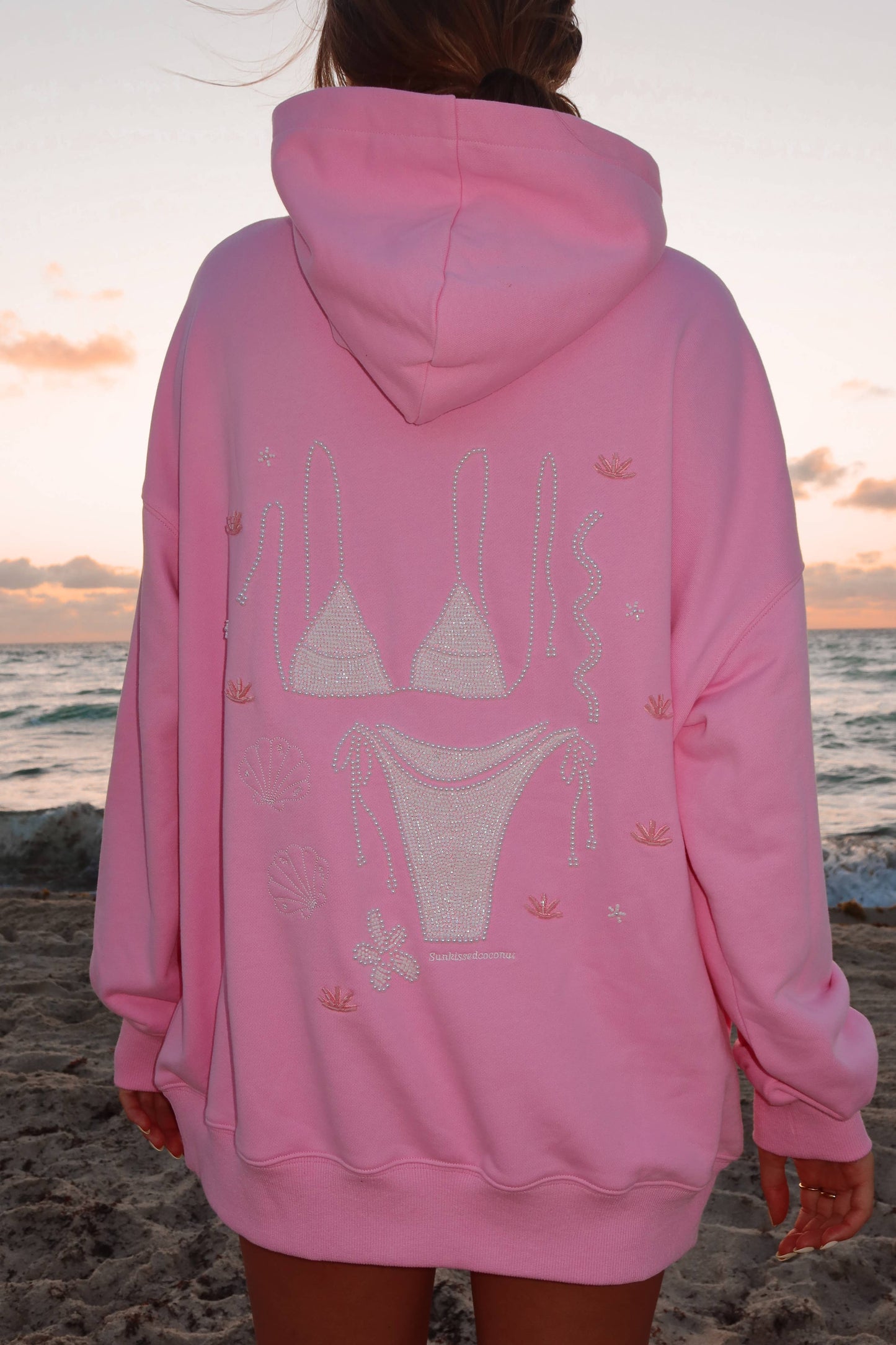 Lottie Pink Bikini Beaded Ocean Hoodie 100% Cotton