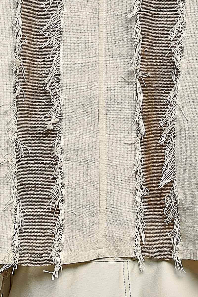 POL Raw Edge Contrast Panels Textured Woven Boxy Top