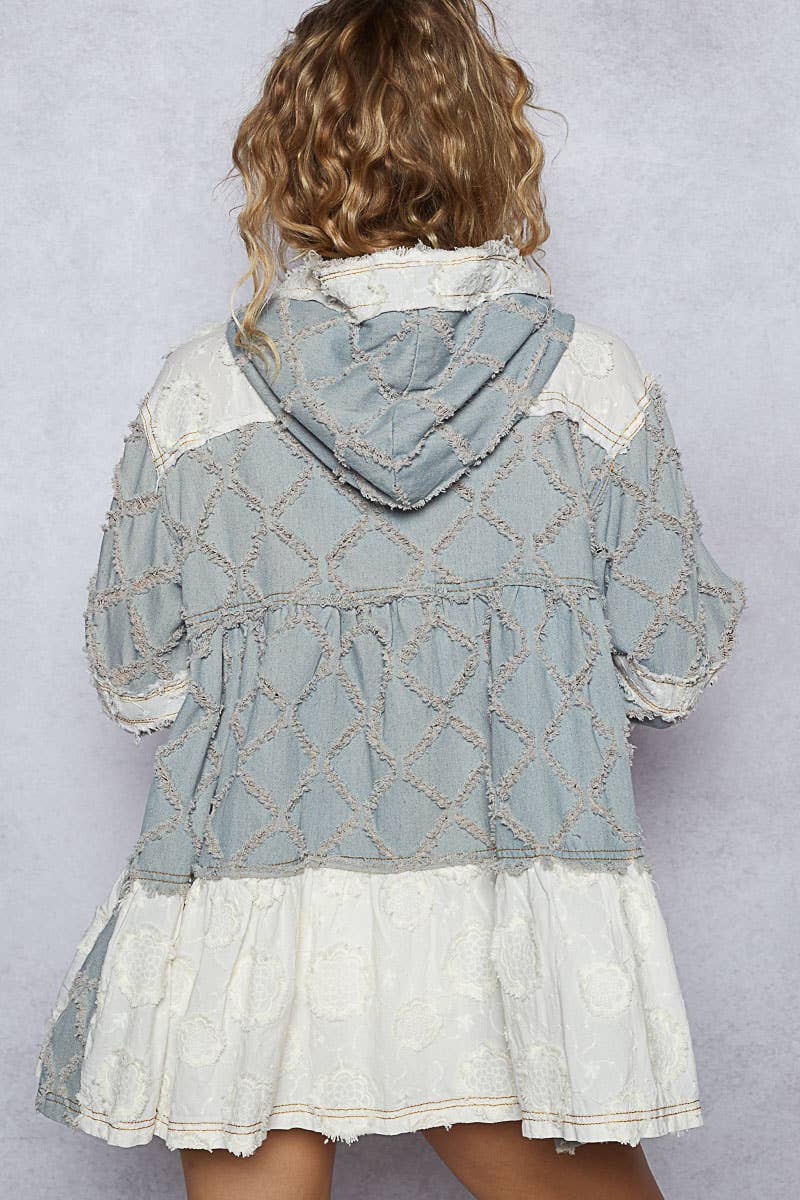 Long sleeve A-line zip up hoodie woven top SALE