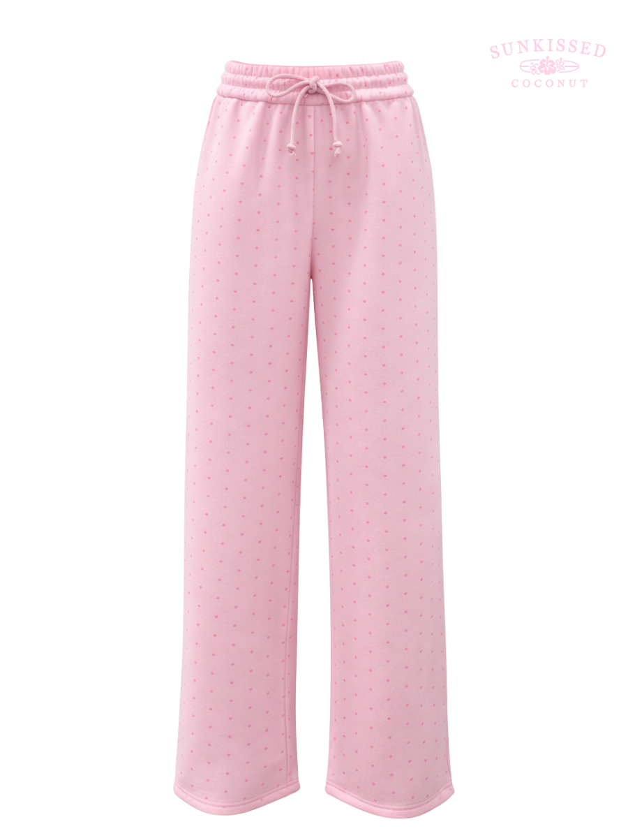 JUNE SHIp Sunkissed Coconut Light Pink Polka Dot Flare Sweatpants