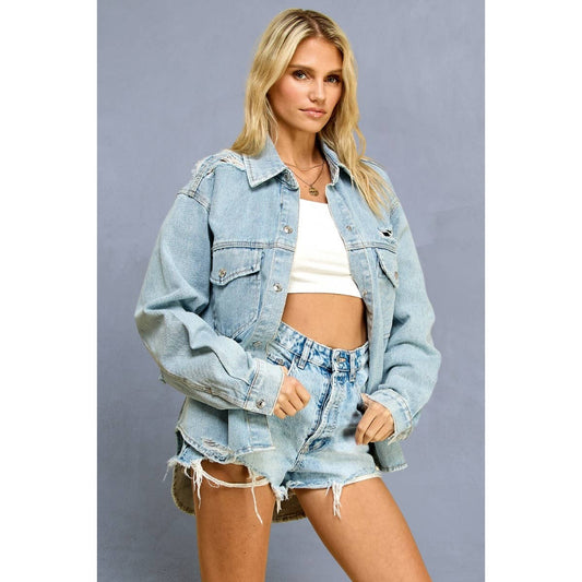 Distressed Washed Denim Jacket