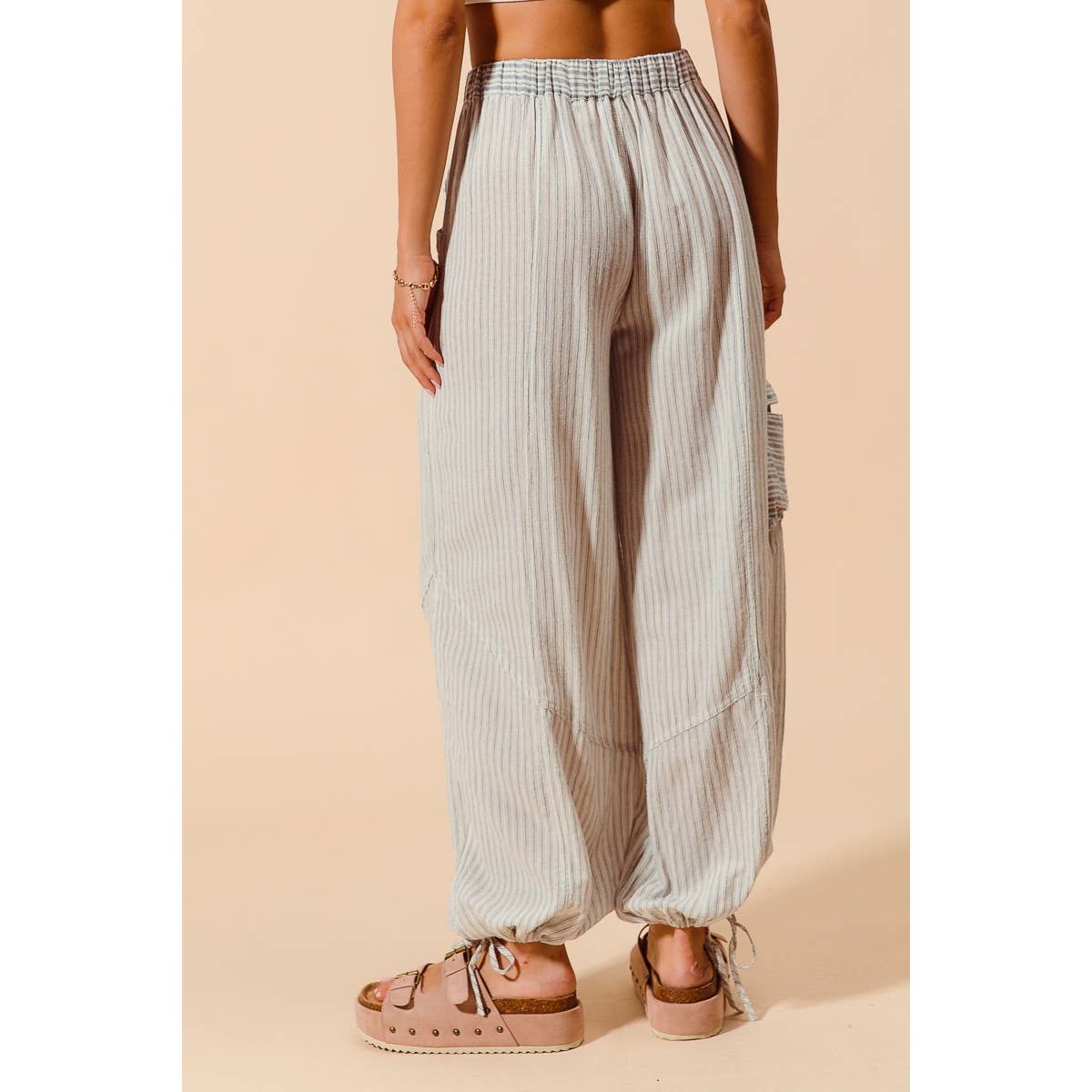JUNE Ship MULTI STRIPE BLOCK BALLOON STYLE PANTS : VINTAGE DENIM