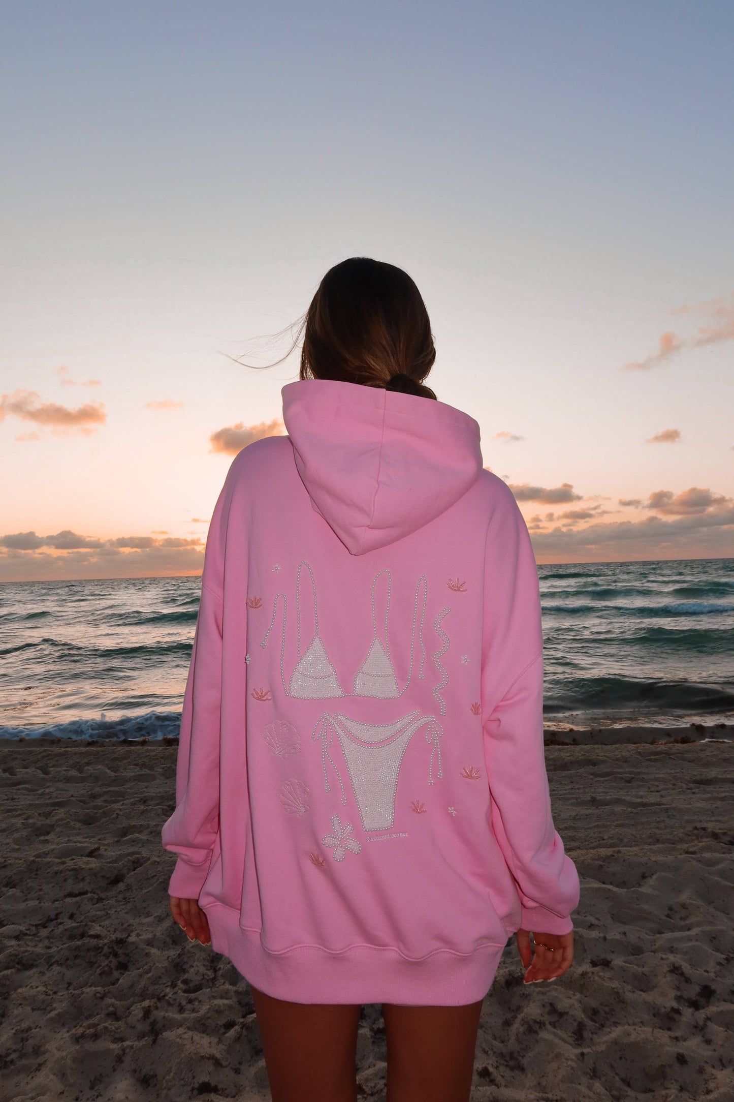 Lottie Pink Bikini Beaded Ocean Hoodie 100% Cotton