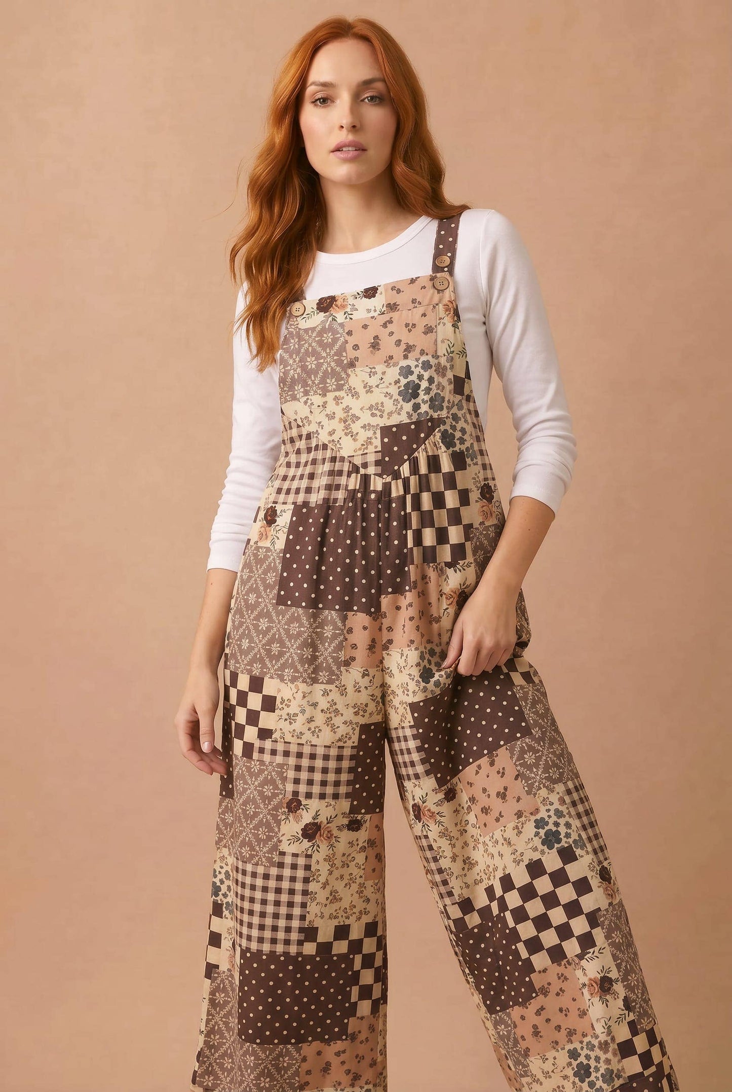SEPT SHIP Floral Patchwork Wide Leg Overalls