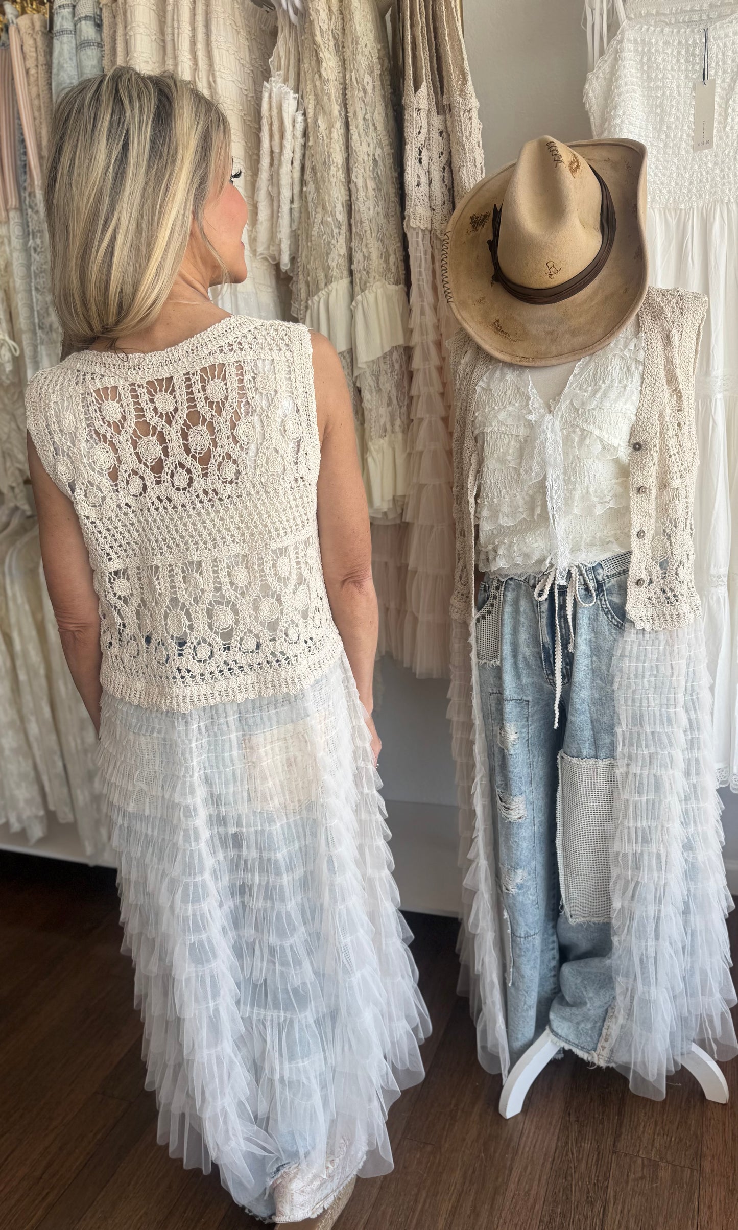 Crochet ruffled lace kimono