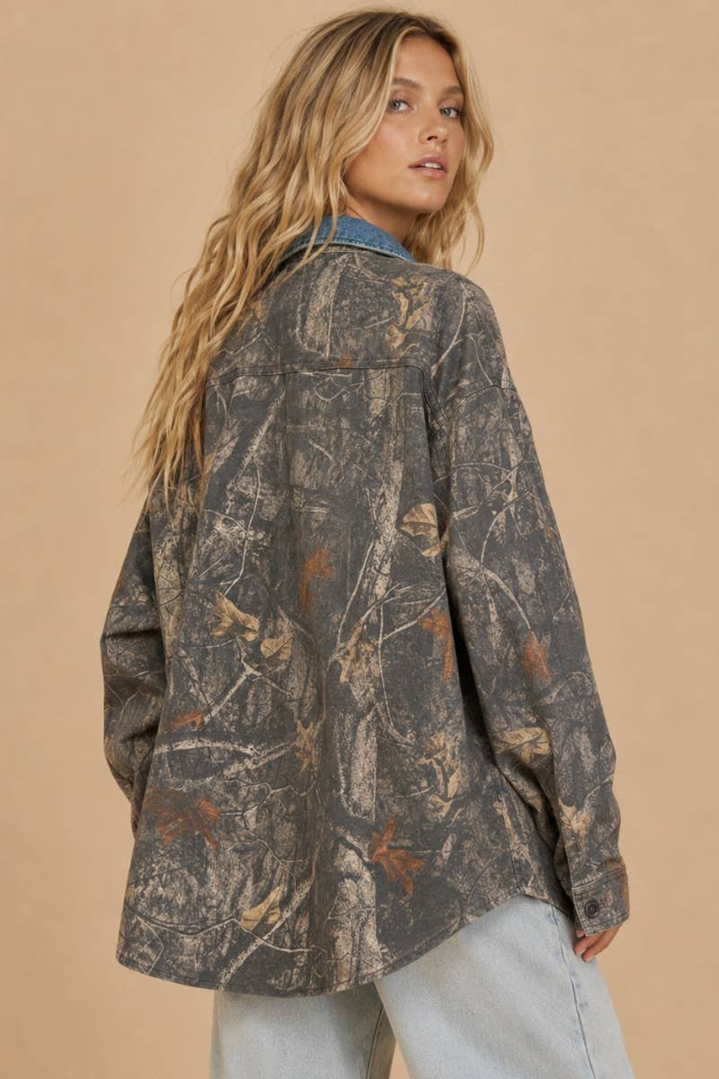 SEPT SHIP Denim Collar Camo Shacket