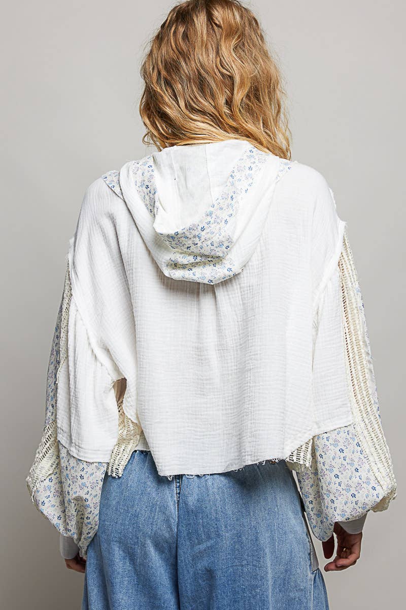 POL Balloon sleeve double gauze floral placket jacket