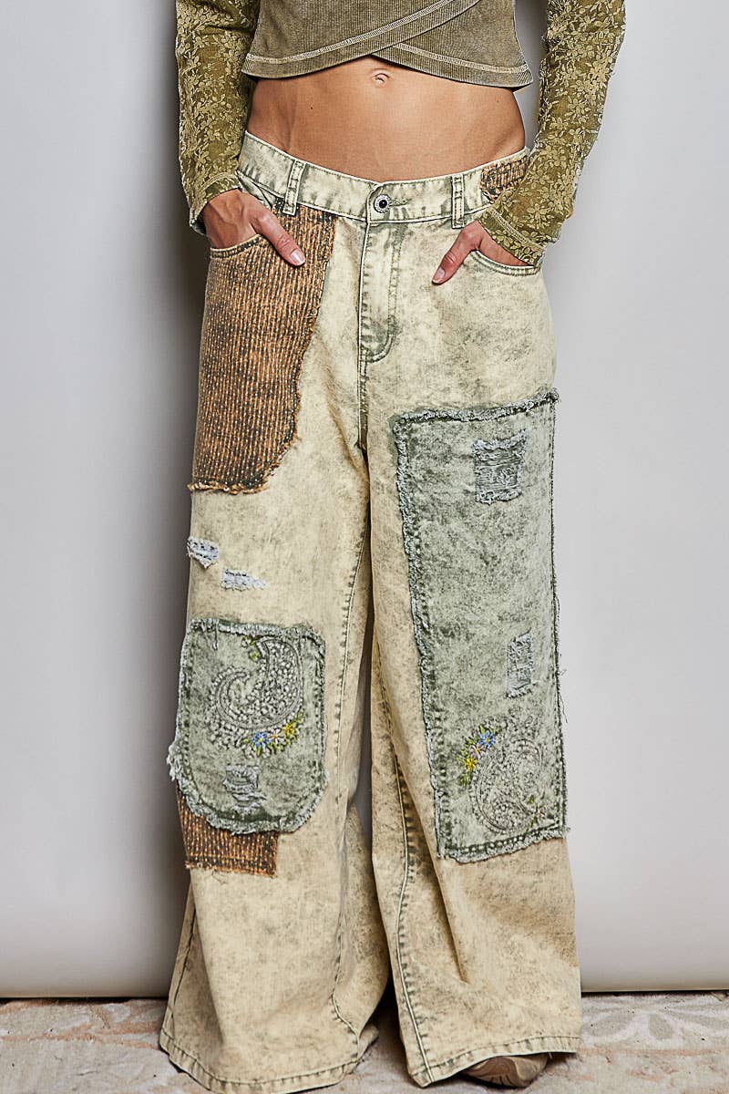 PATCH ME IF YOU CAN POL Wide Leg Patched Jeans