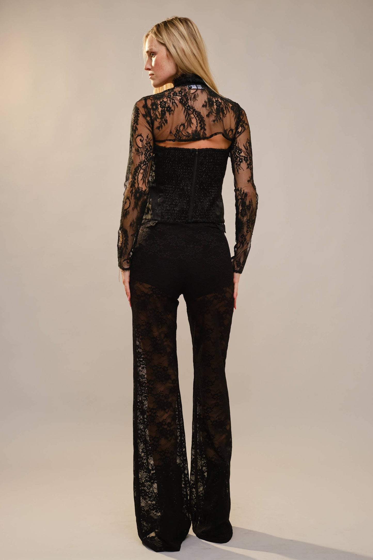 23781P Floral Lace Western Stitch Inner Short Flare Pants: BLACK