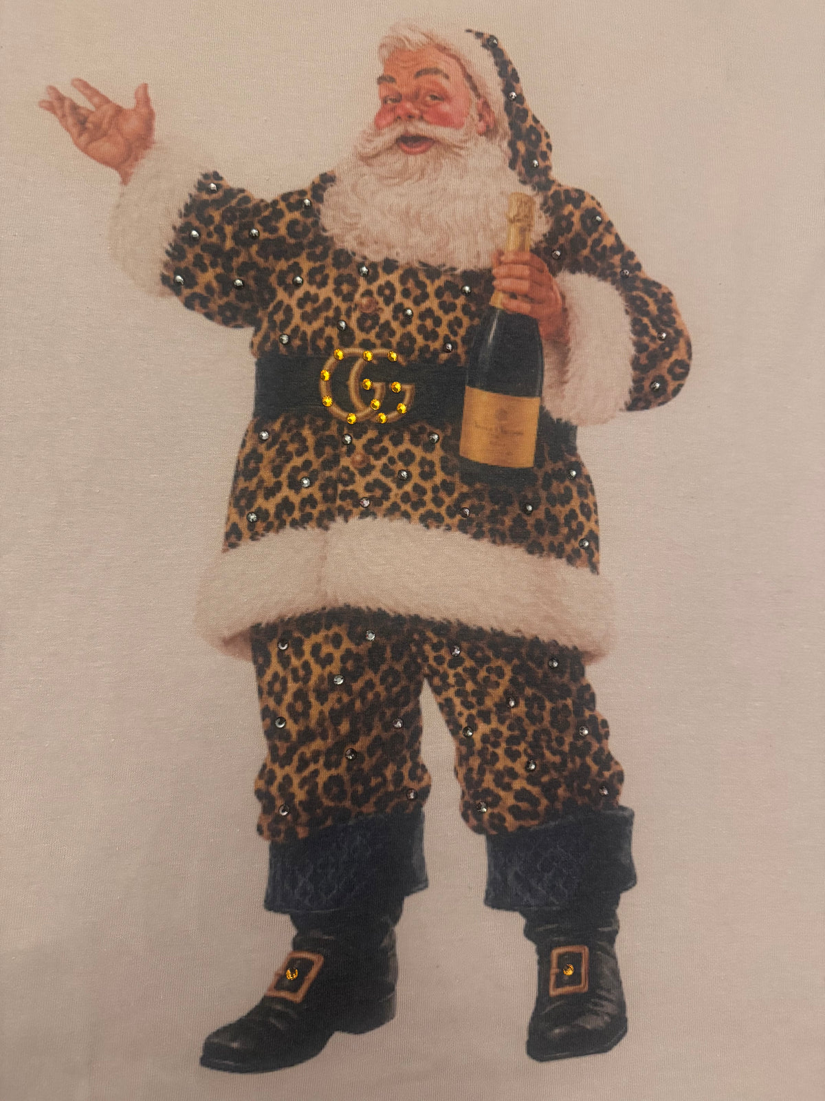 SANTA, DESIGNER PLEASE blinged graphic tee / Sand