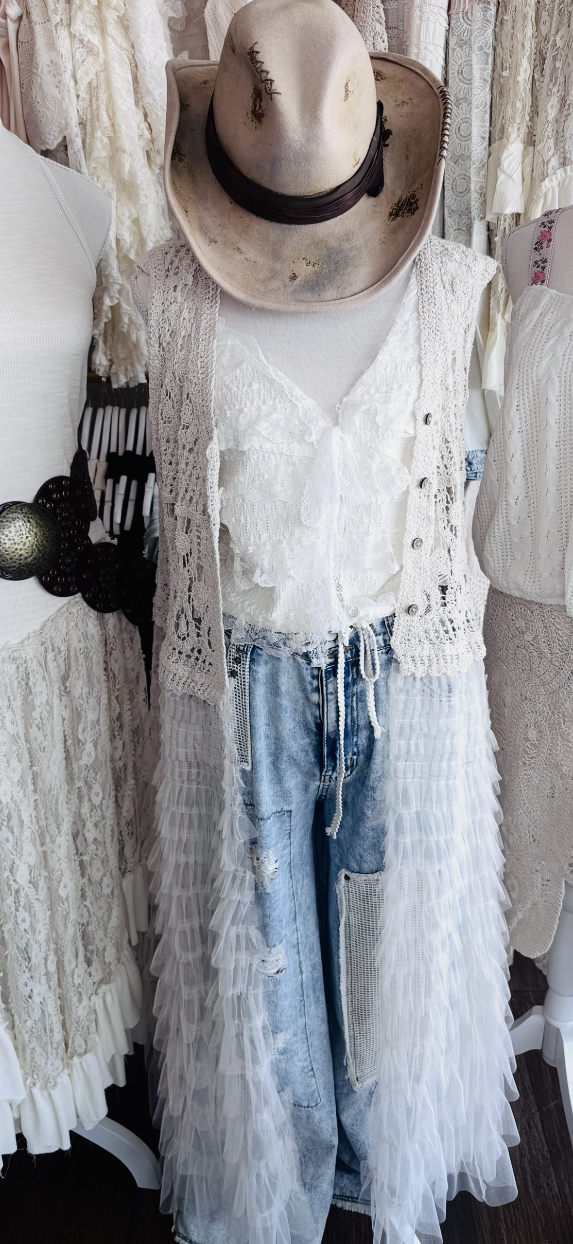 Crochet ruffled lace kimono
