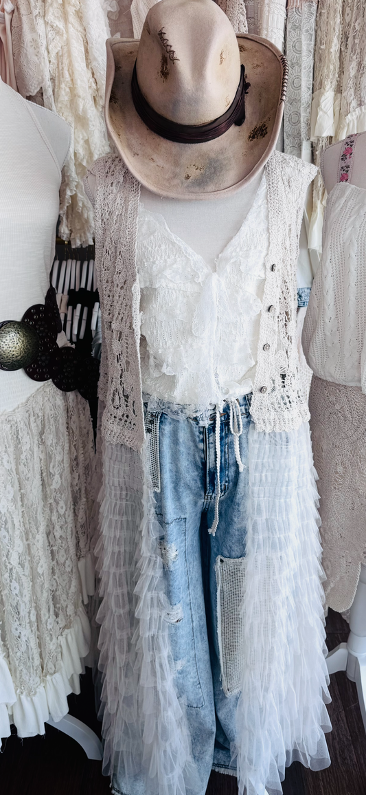 Crochet ruffled lace kimono
