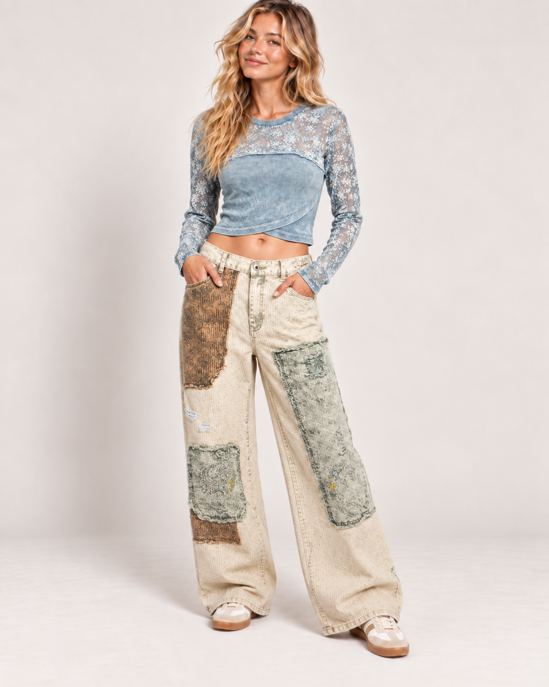 AFTER THE SUMMER RAIN POL textured lace vintage wash top