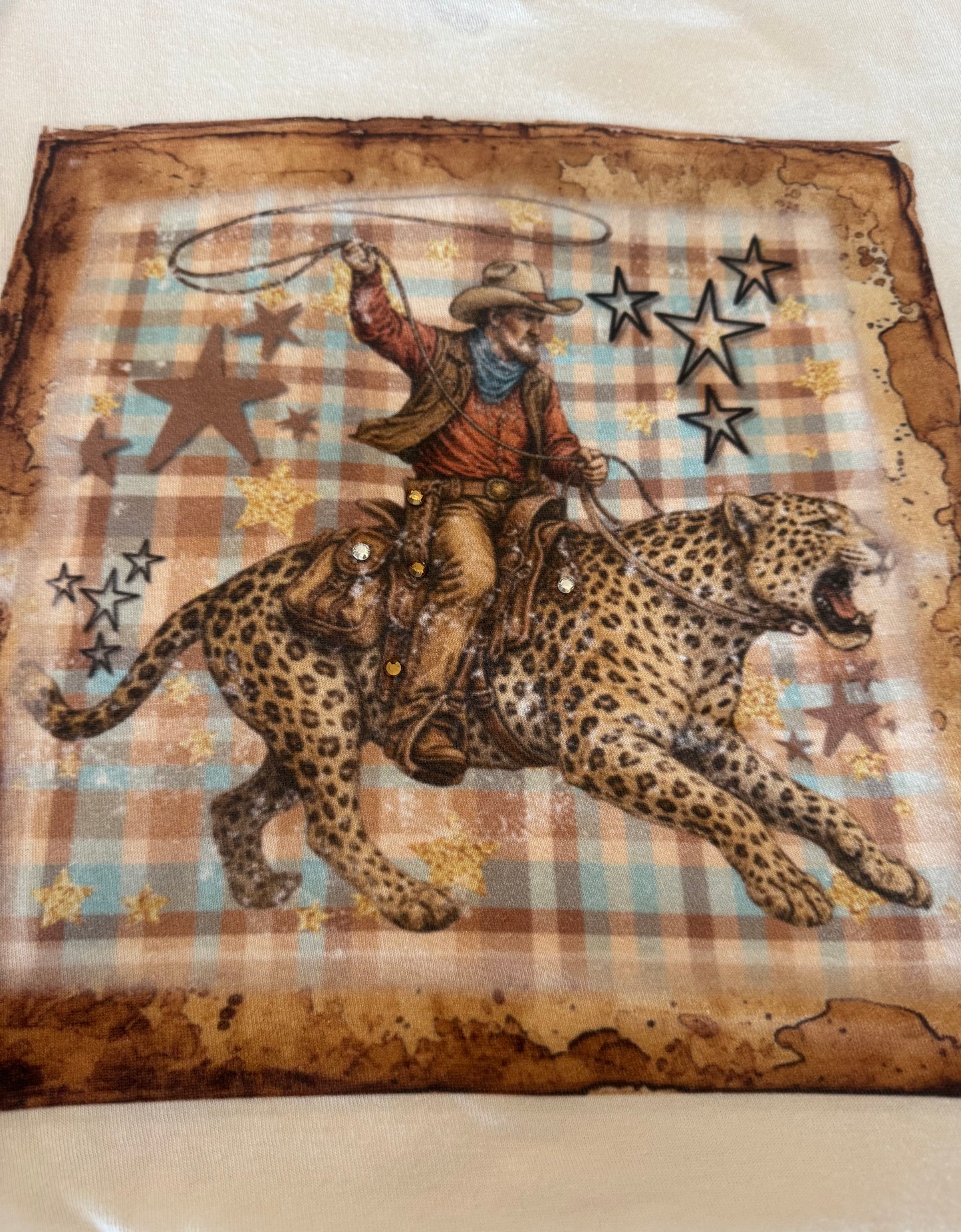 Blinged western leopard short sleeve natural tee