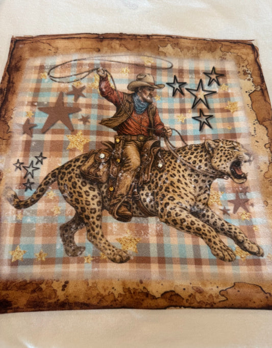 Blinged western leopard short sleeve natural tee