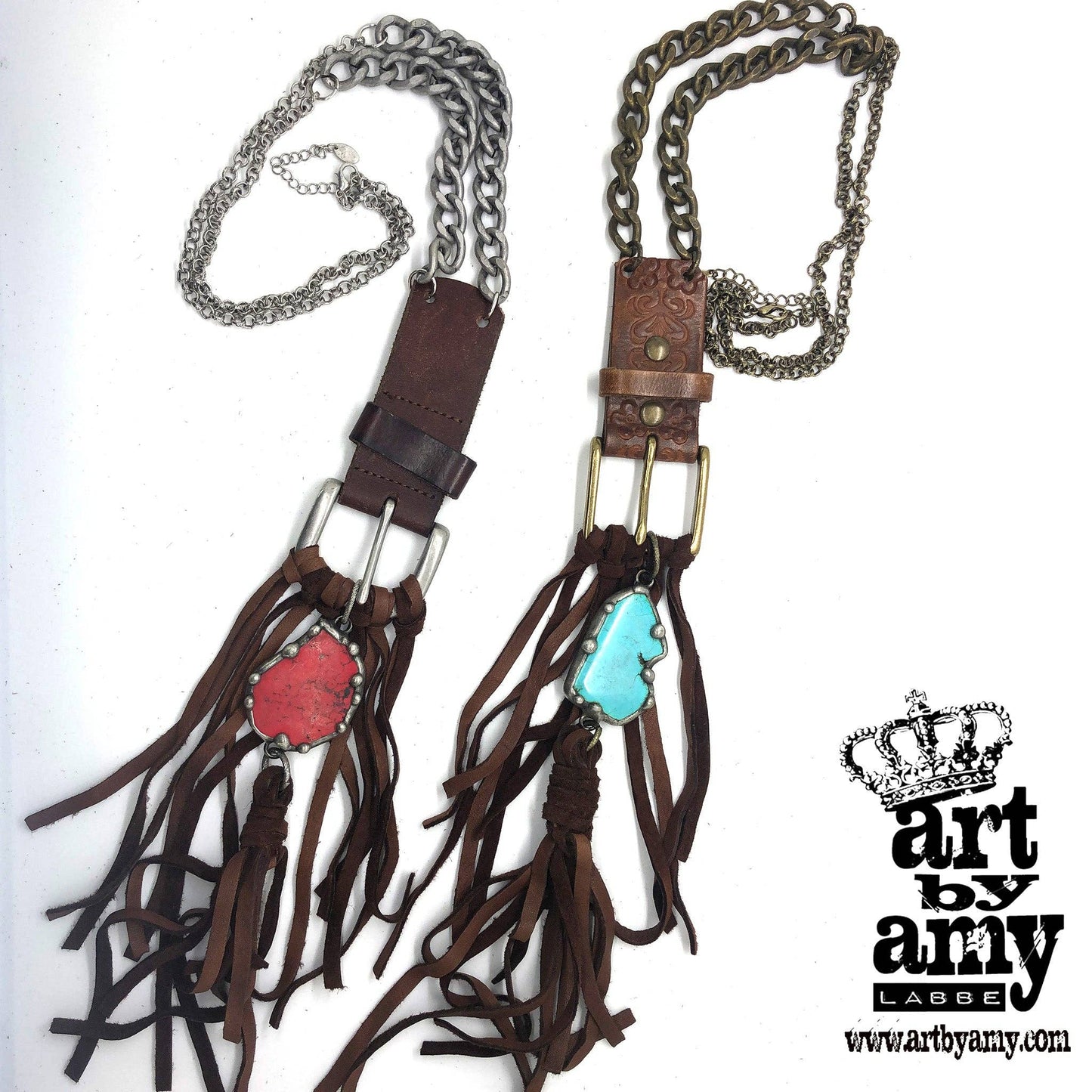 Buckle B Necklace: Antique Brass / Chocolate / Turquoise