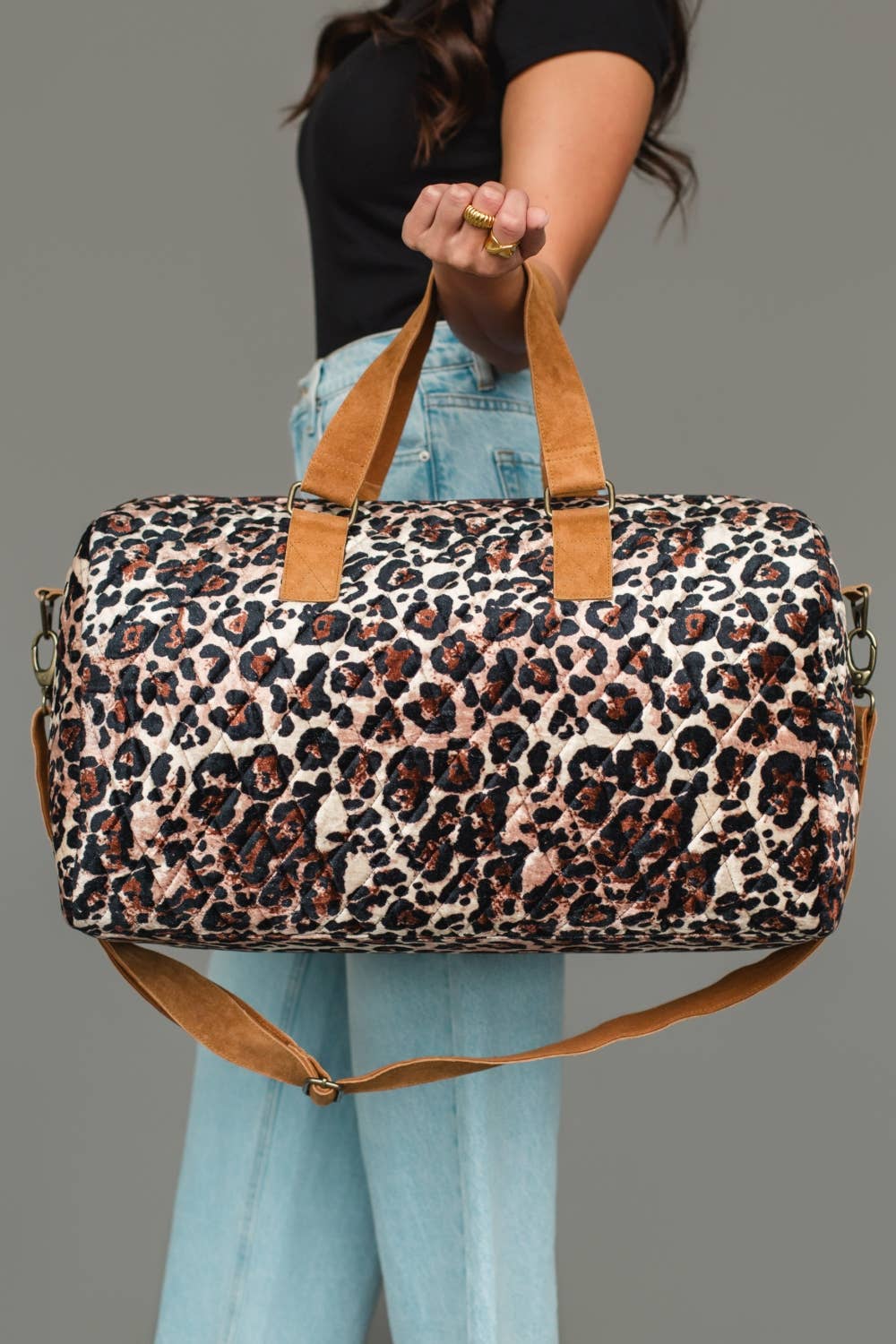 JUNE Ship - Brown & Cream Leopard Duffel