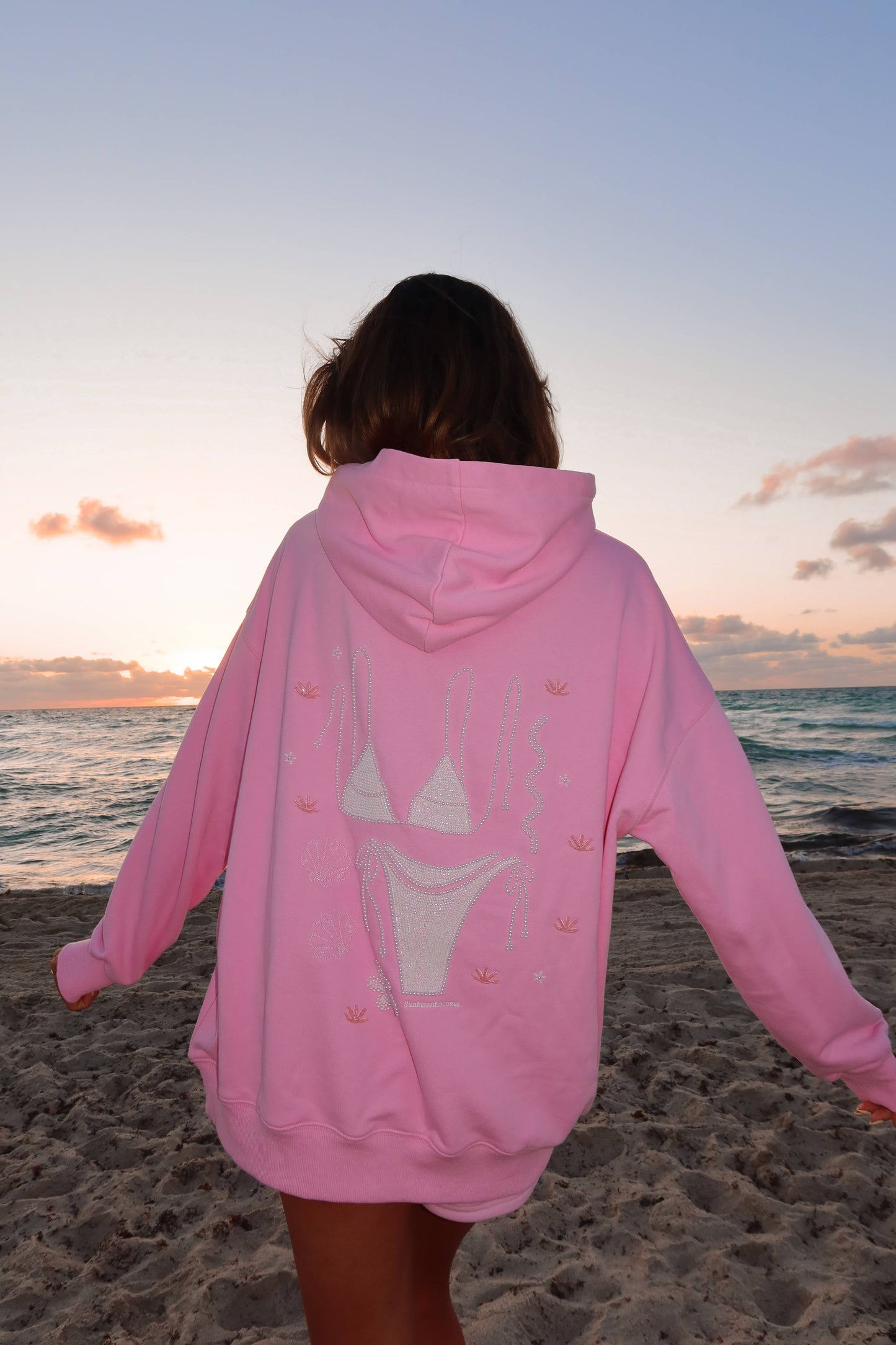 Lottie Pink Bikini Beaded Ocean Hoodie 100% Cotton