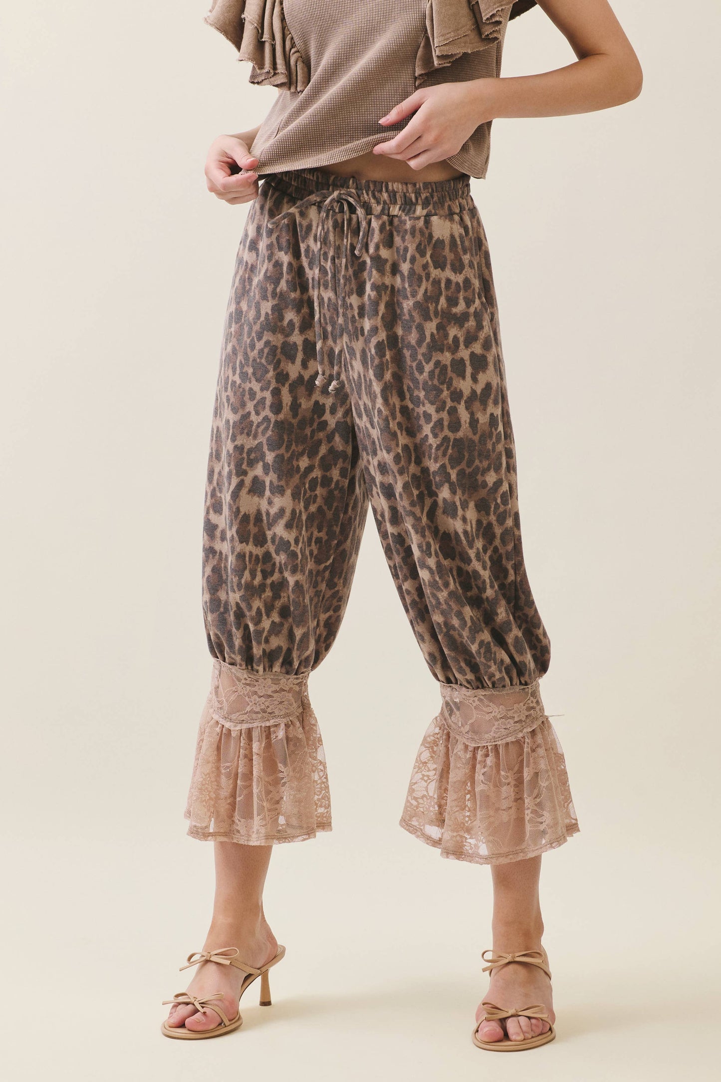Animal Leopard Print Lace Bloomer Pants