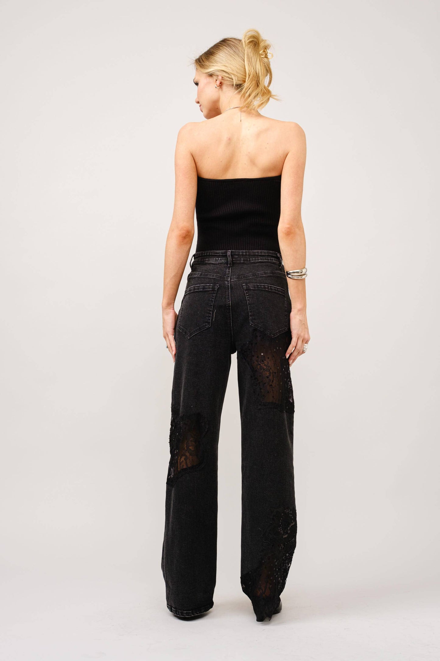 23421P - Lace Patchwork Straight Leg Jeans