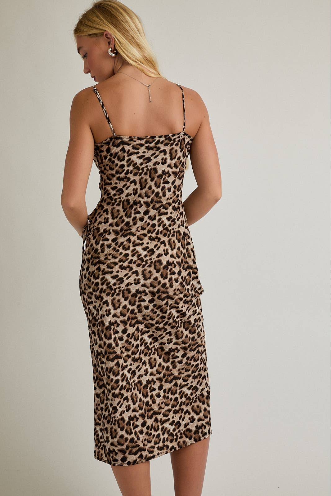 SPAGHETTI STRAP ASYMMETRIC MIDI DRESS