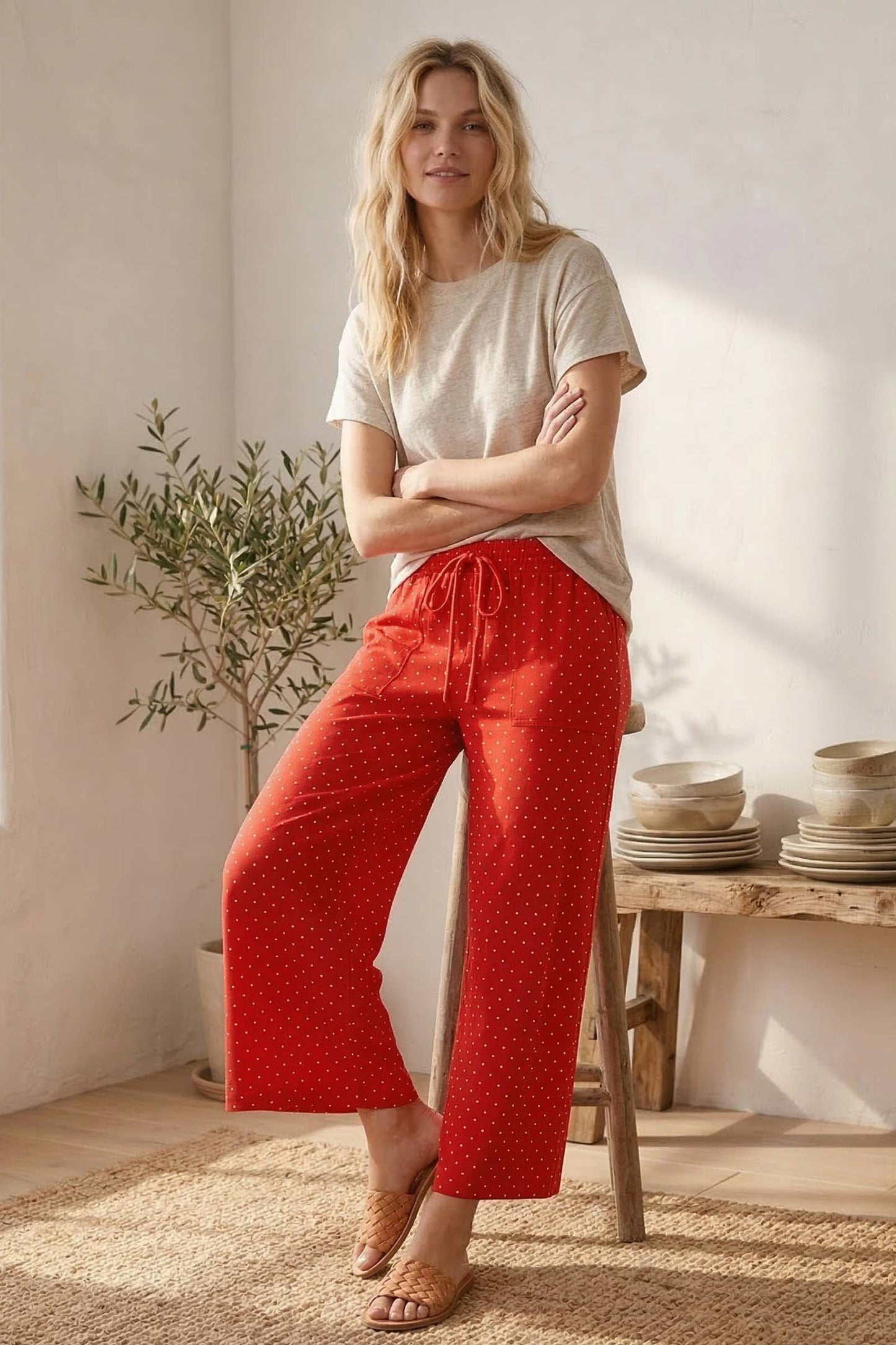 PREORDER JUNE 1st SHIP Red with White Polka Dots lounge pants