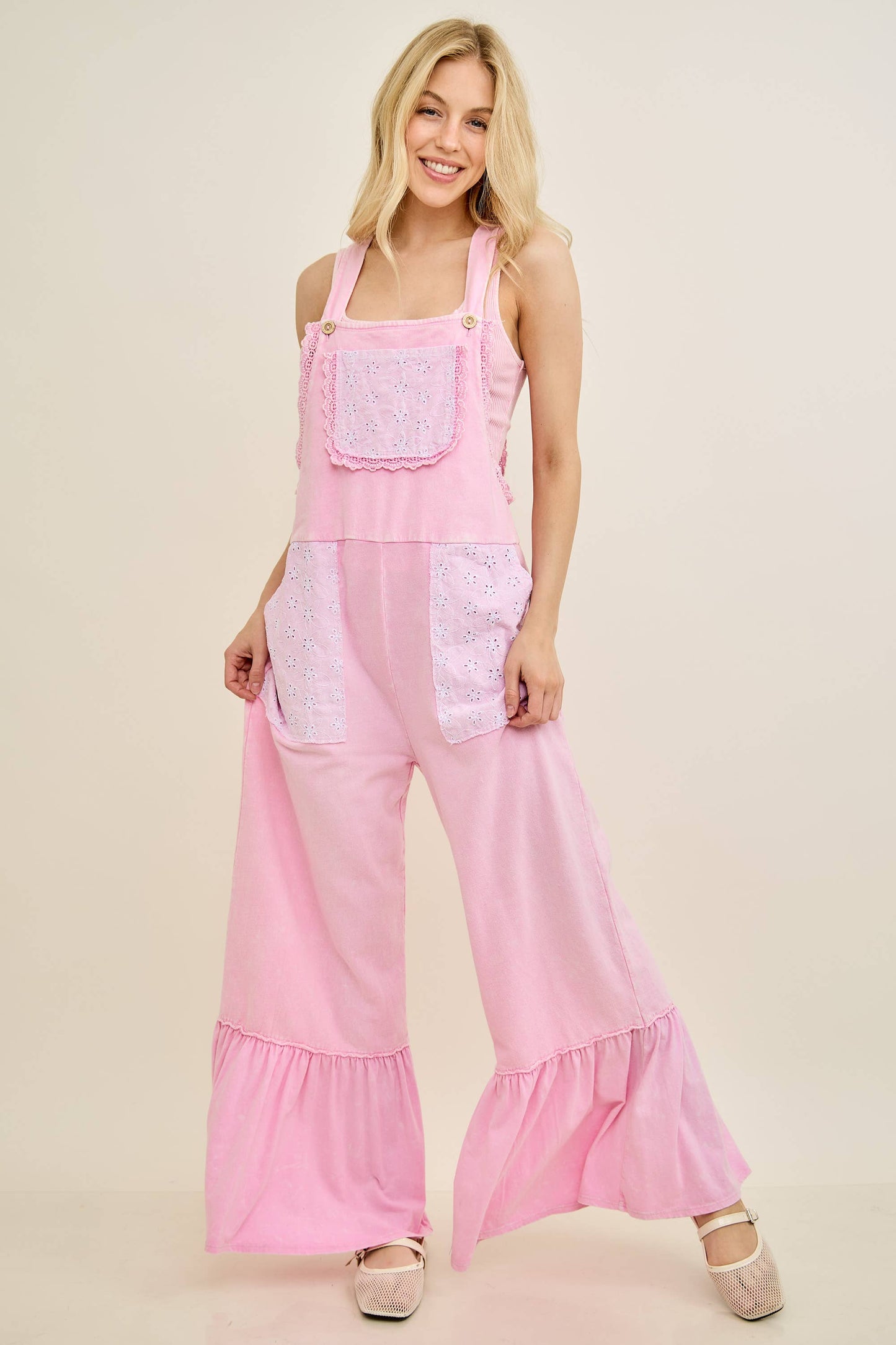Mineral Washed Tea Party Ruffle Jumpsuits