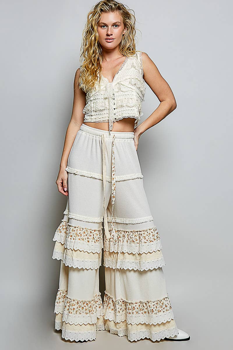 PREORDER JUNE SHIP POL V-neck sleeveless cropped woven lace top