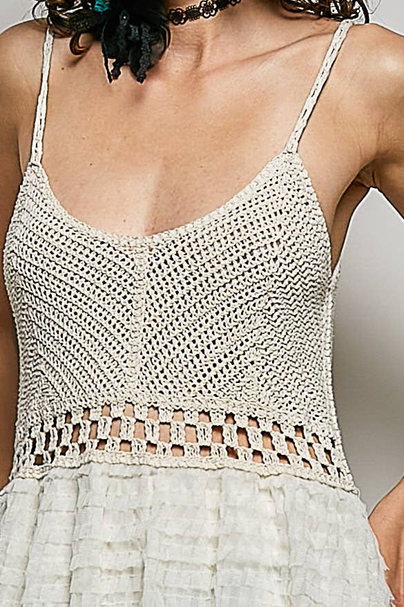 JUNE Ship - POL Round neck sleeveless crochet lace ruffle dress